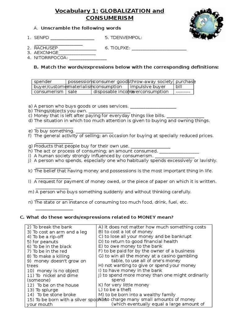 Globalization and Consumerism Vocabulary | PDF | Consumerism ...