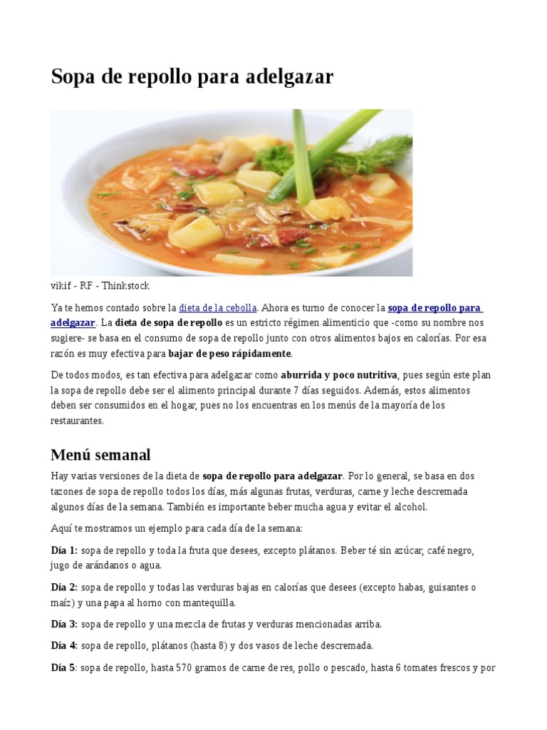 Sopa de Repollo para Adelgazar | PDF | Sopa | Dieta