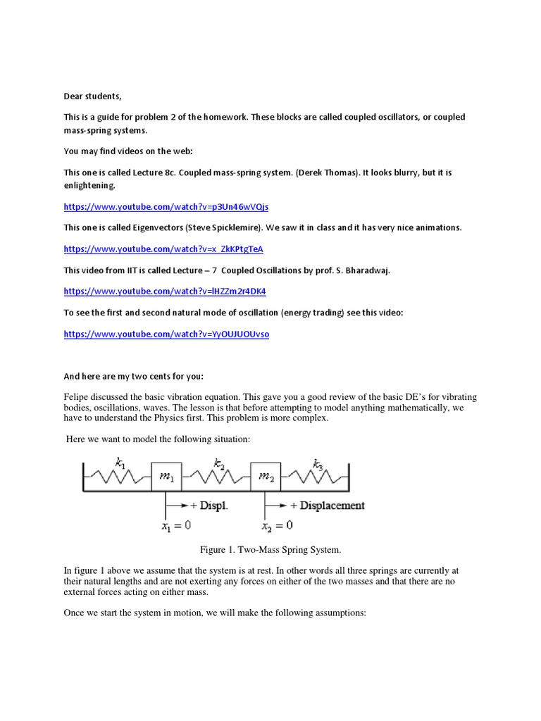 Two Mass Spring System Pdf Oscillation Force