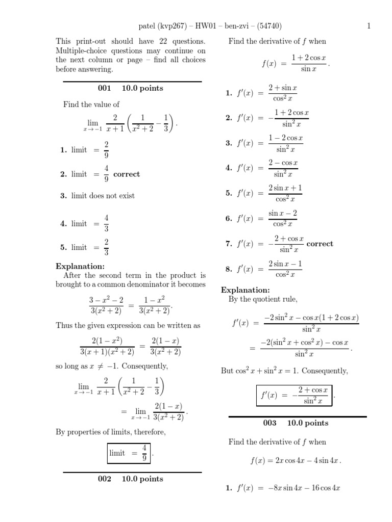 Calc 2 Hw 1 | Trigonometric Functions | Sine