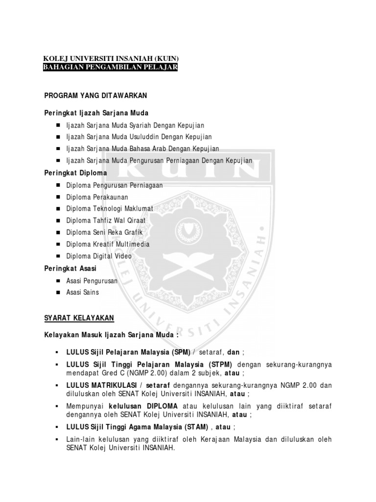 Syarat Kemasukan  PDF