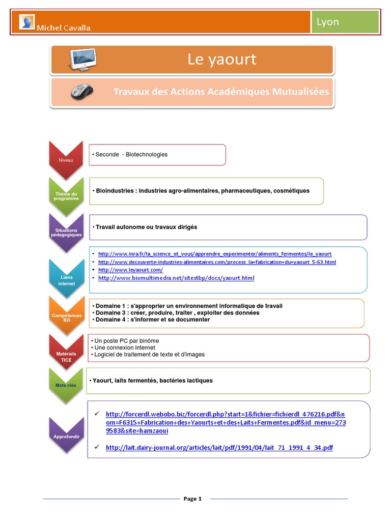plan de cours yaourt yogurt technology general