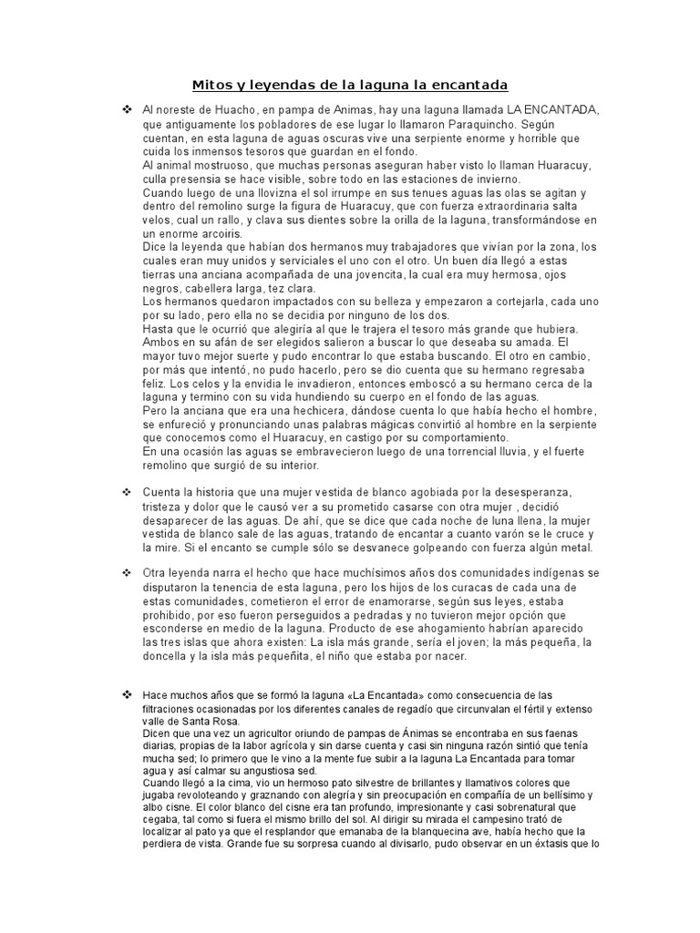 Leyendas de la Laguna Encantada de Huacho | PDF | Naturaleza
