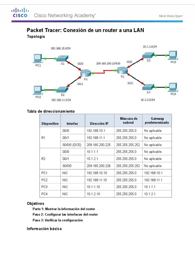Configuración de Router en LAN con Packet Tracer | PDF | Enrutador ...