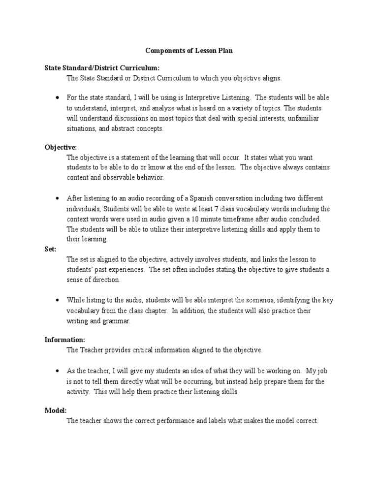 Components of Lesson Plan | PDF | Vocabulary | Lesson Plan