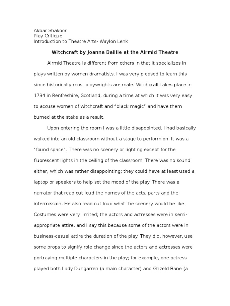 Theatre 101 Play Review 1 Actor Witchcraft