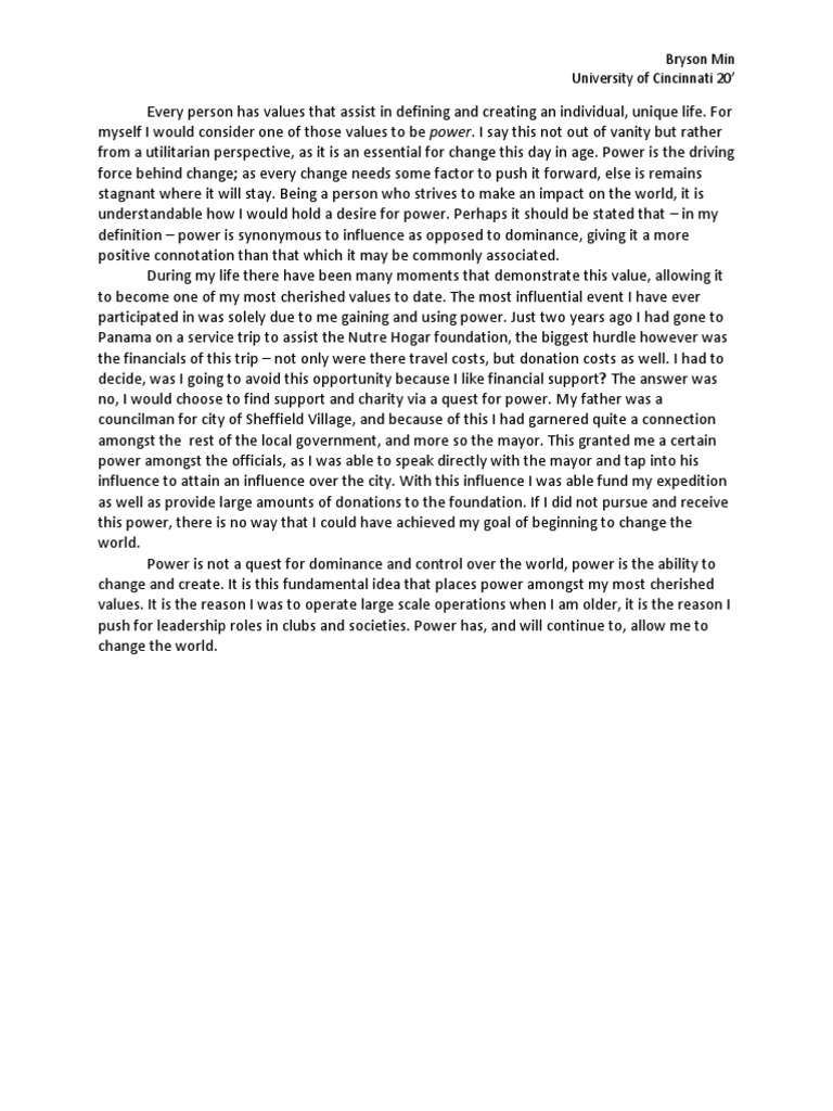 Values Reflection - Power | PDF