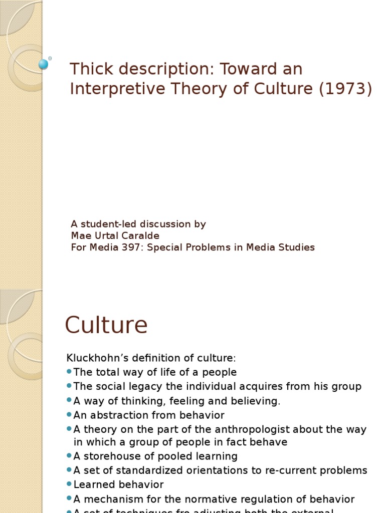 Thick Description Ethnography Academic Discipline Interactions