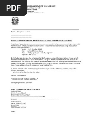 Contoh Surat Kebenaran Kepada Pihak Polis Perarakan Merdeka Sekolah