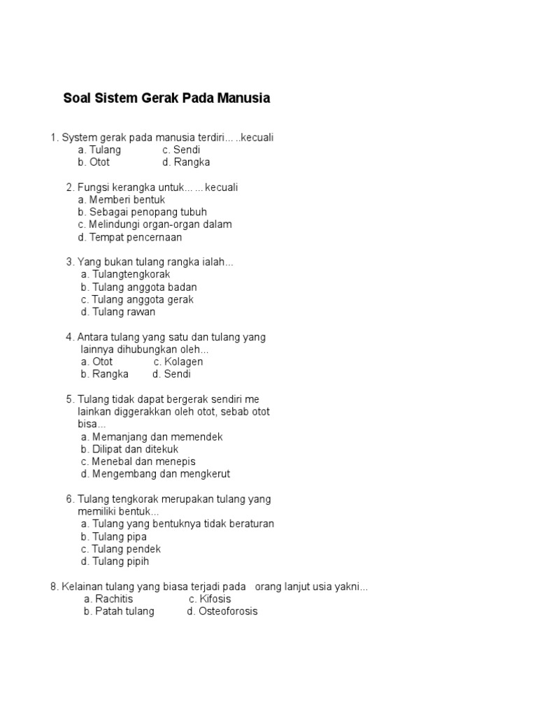 Soal Sistem Gerak Pada Manusia Pdf