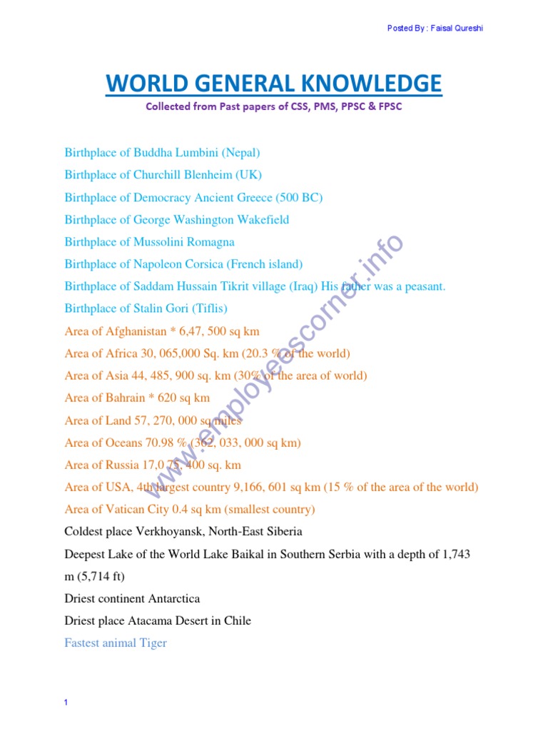 World General Knowledge: WWW - Employeescorner.info | PDF