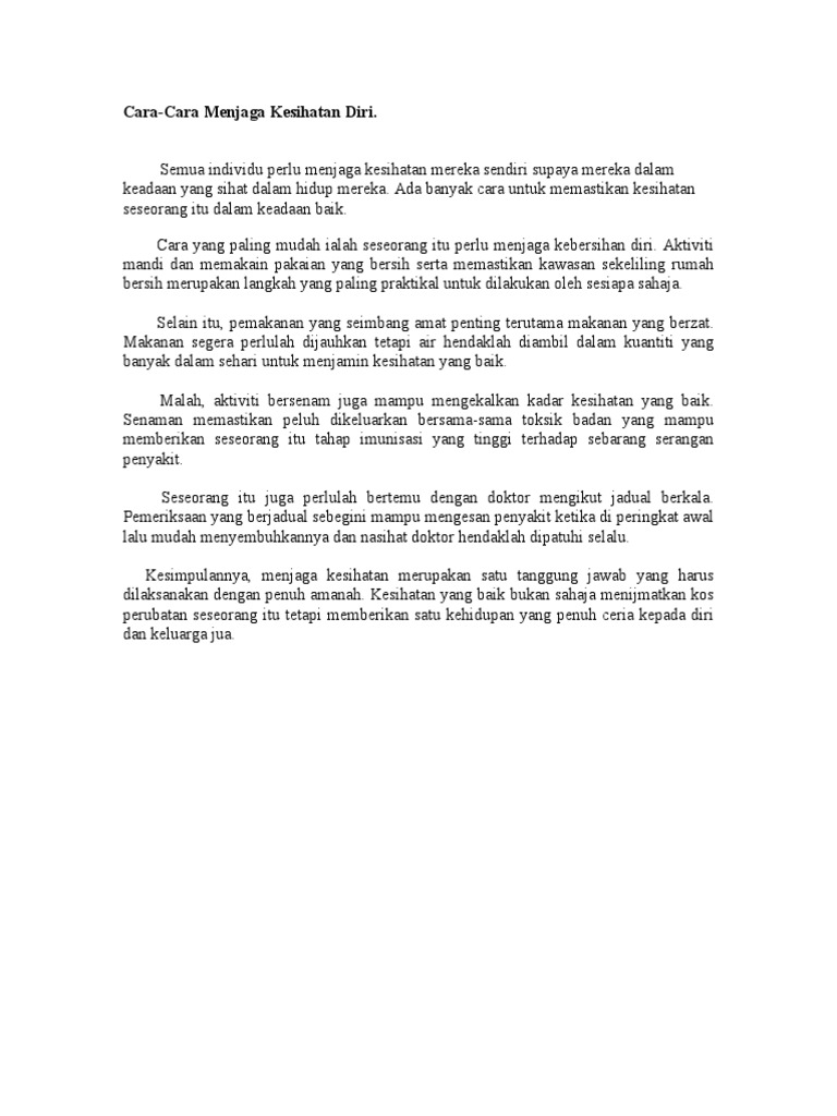Cara Cara Menjaga Kesihatan Diri Pdf