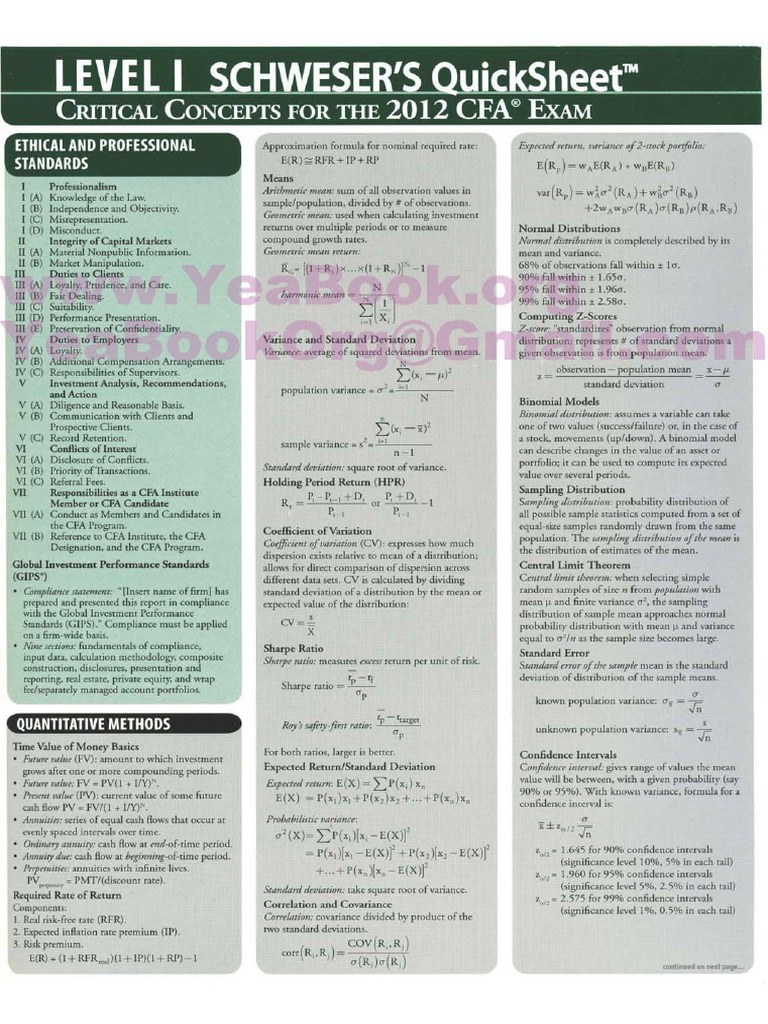 CFA Quicksheet | PDF