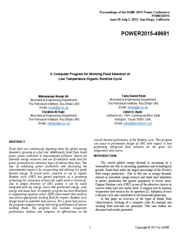 A Computer Program For Working Fluid Selection of Low Temperature ...