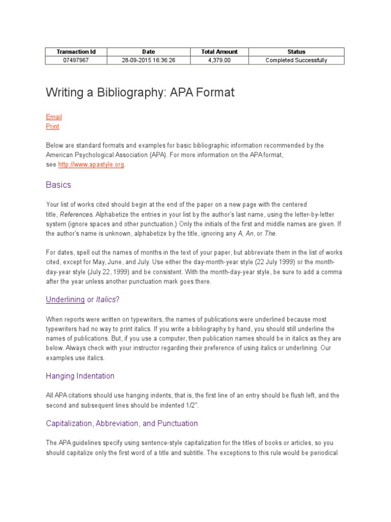 Bibliography | Citation | Apa Style