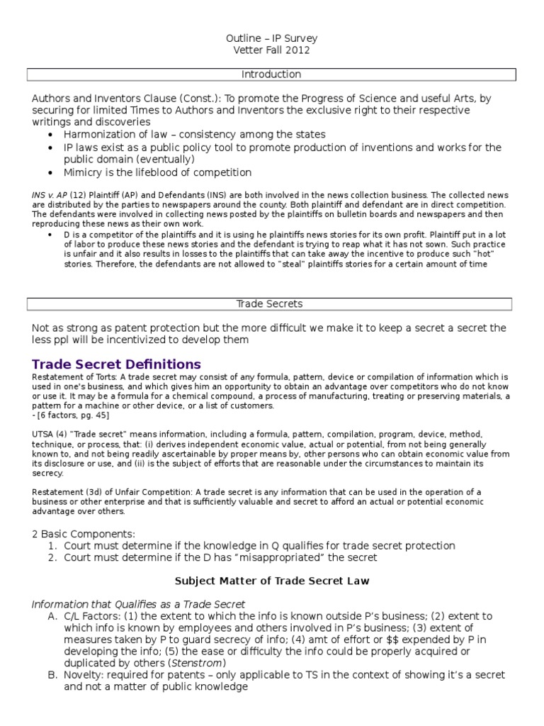 IP Survey Outline: Key Legal Concepts | PDF | Patent Claim | Fair Use