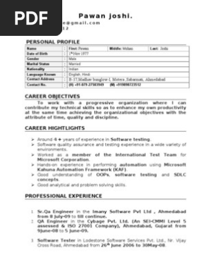 Resume of Pawan Joshi