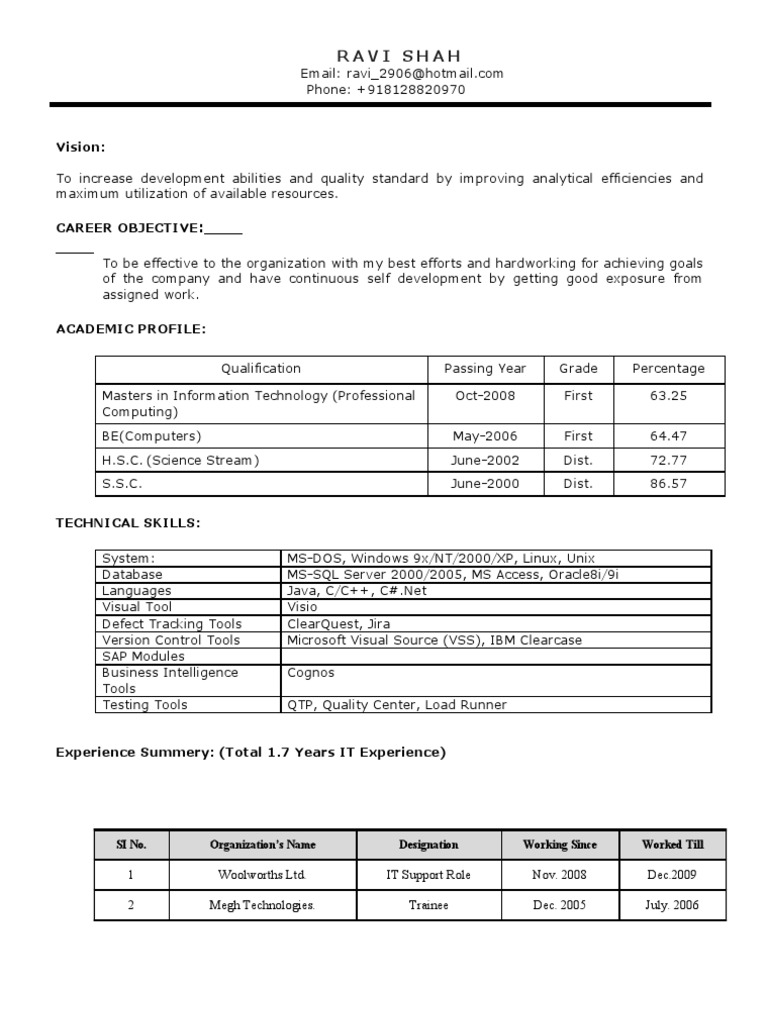IT Professional Resume of Ravi Shah | PDF | Microsoft Sql Server ...