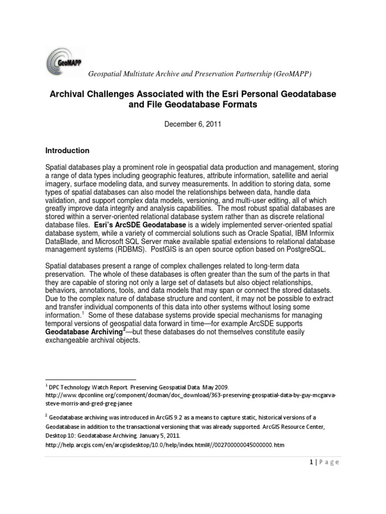 Geodatabase Report V1 0 Final 20111206 Pdf Arc Gis File Format