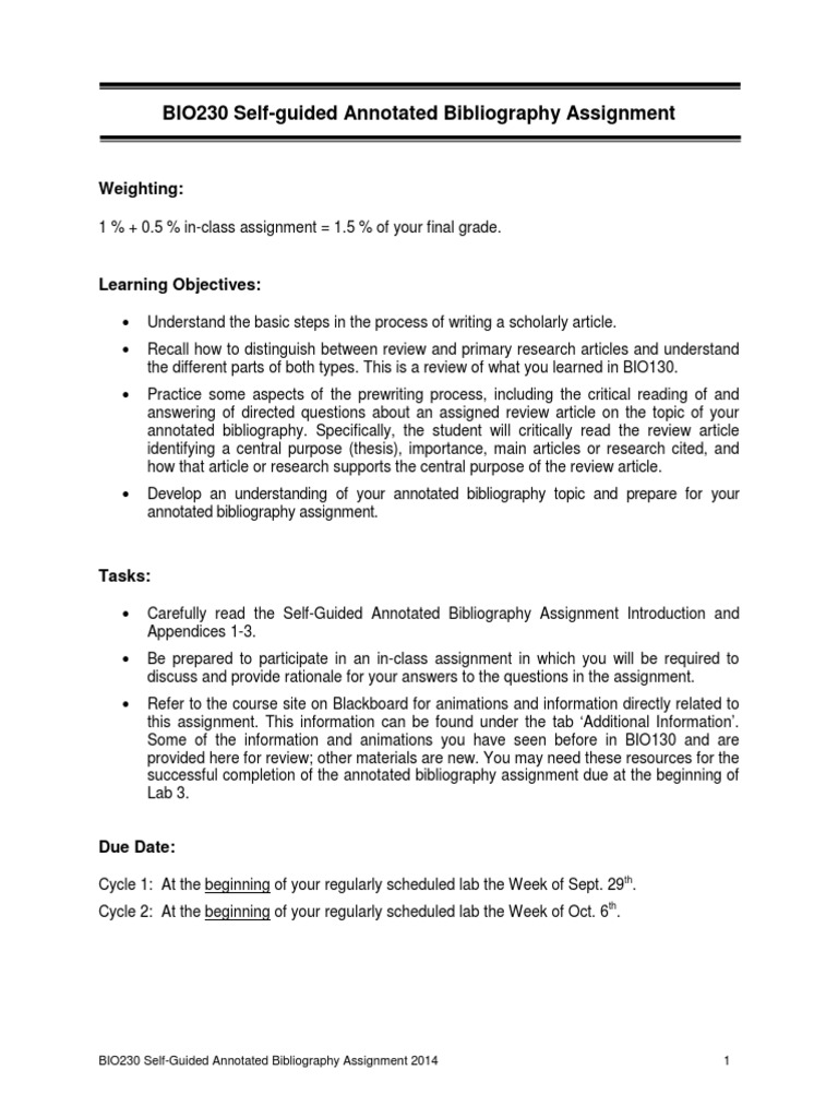 Annotated Bibliography Self Guided Assignment | PDF | Academic ...