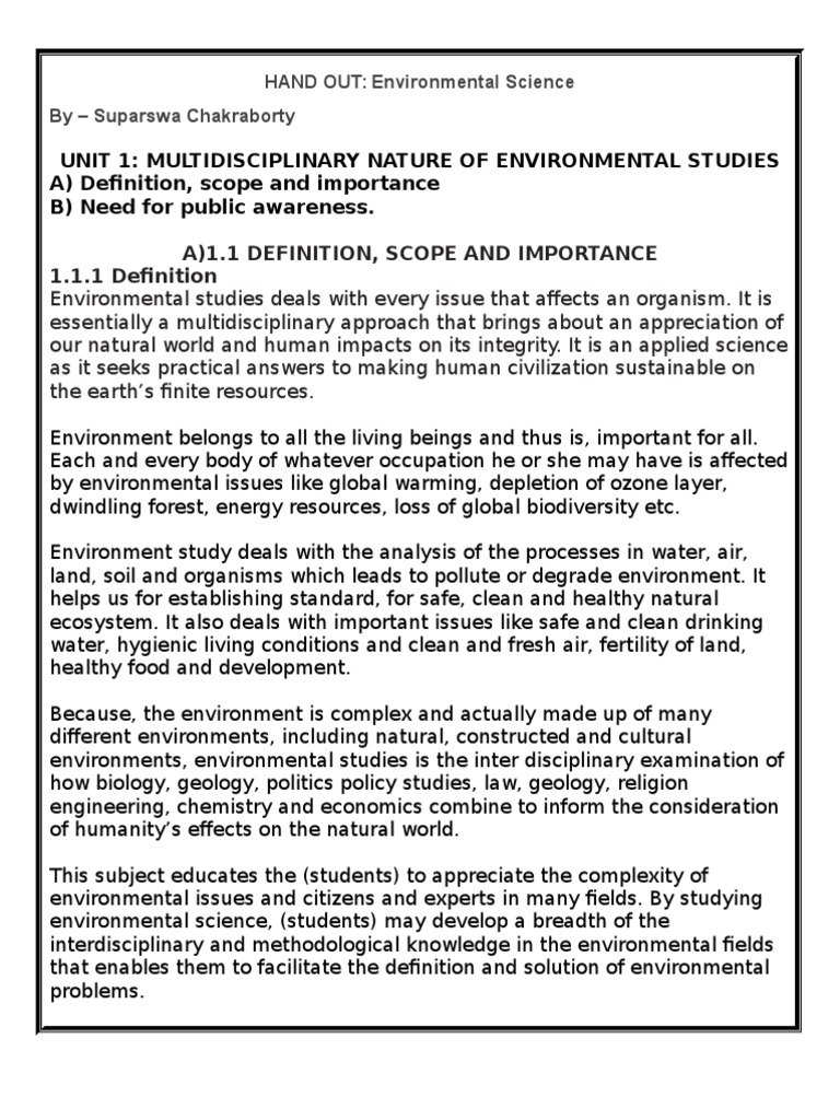 Importance And Multidisciplinary Nature Of Environmental Studies Natural Environment Environmental Science