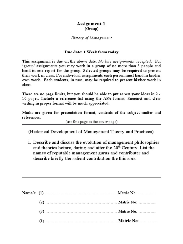History of Management Theories Assignment | PDF | Career & Growth