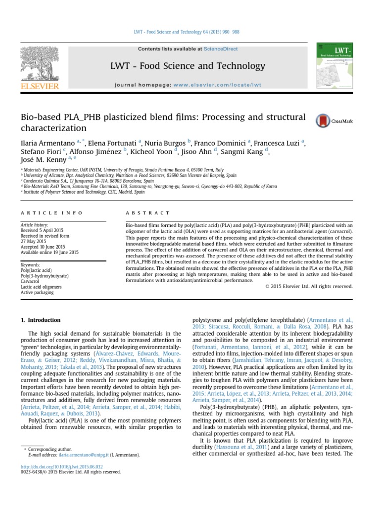 Bio-Based PLA - PHB Plasticized Blend Films 2015 | PDF | Differential ...
