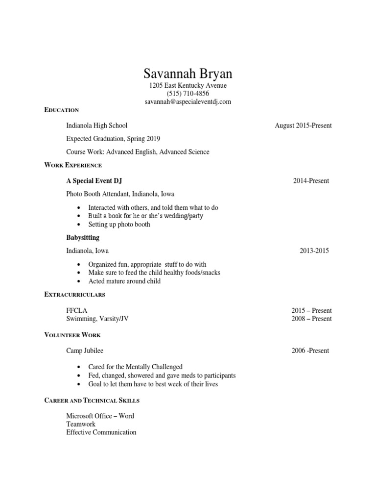 Savannah Bryan's Resume Overview | PDF | Self-Improvement