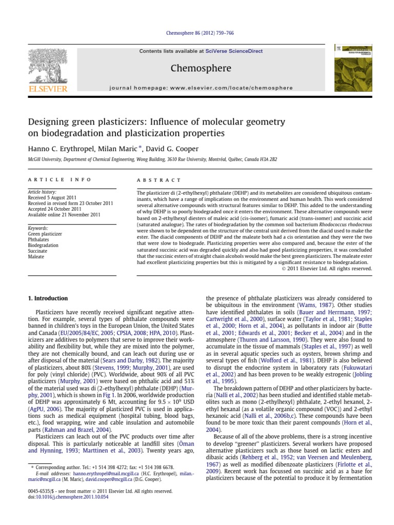 Green Plasticizers and Biodegradation Insights | PDF | Gas ...