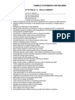 Examples For "Highlight of Skills" or "Skills Summary": Sample Statements For Resumes