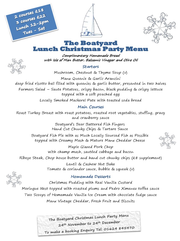 The Boatyard Restaurant Christmas Party Menus Menu Lunch