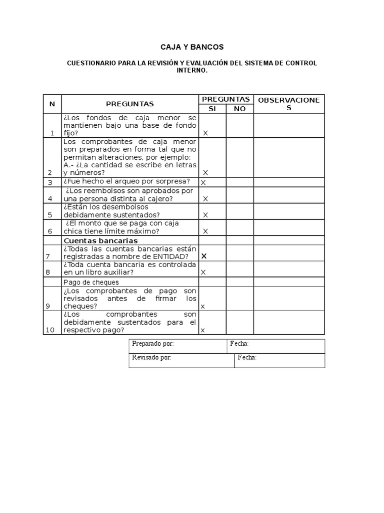 Evaluación de Control Interno Financiero | PDF | Bancos | Cheque