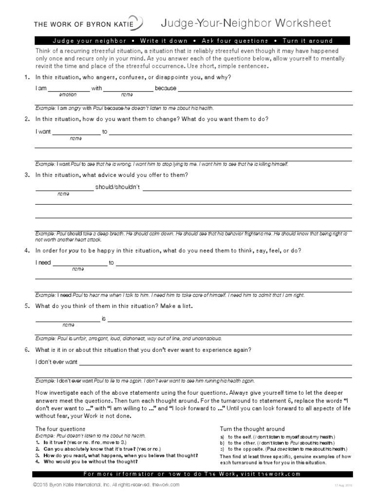 Judge Your Neighbor Worksheet | PDF | Metaphysics Of Mind | Behavioural  Sciences