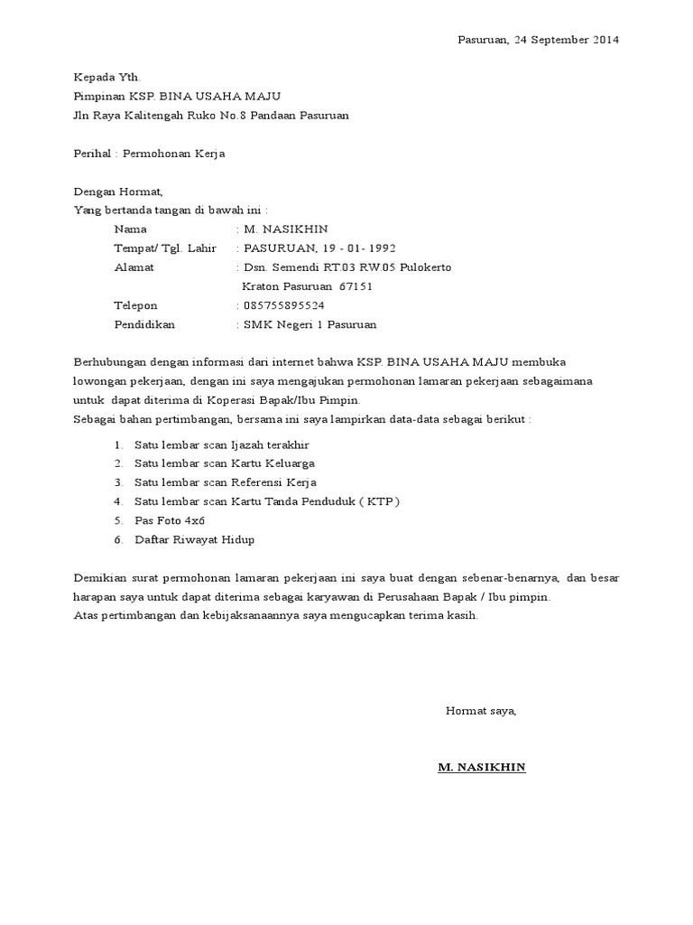 Permohonan Lamaran Kerja Pdf