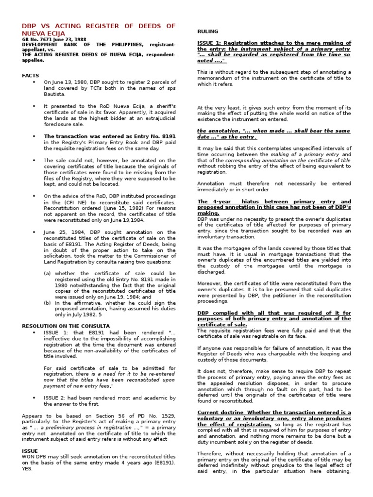 Land Titles and Deeds Cases PDF Mortgage Law Deed