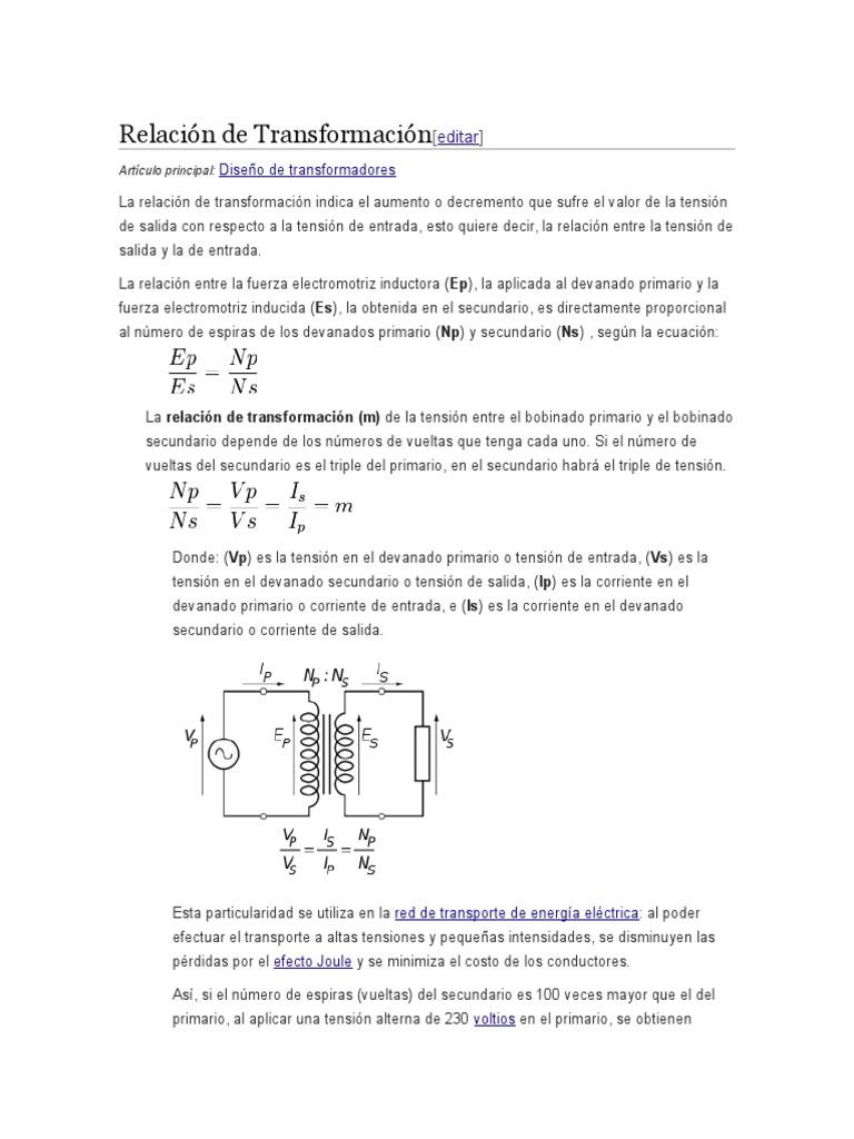 Relación de Transformación | PDF | Transformador | Corriente eléctrica