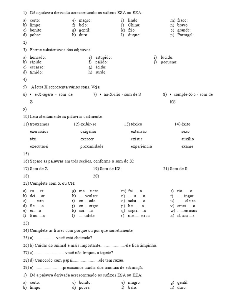 Atividades de Ortografia: ESA e EZA | PDF | Gramática | Morfologia ...