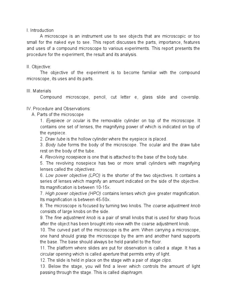 Compound Microscope Lab Report PDF Optics Radiation