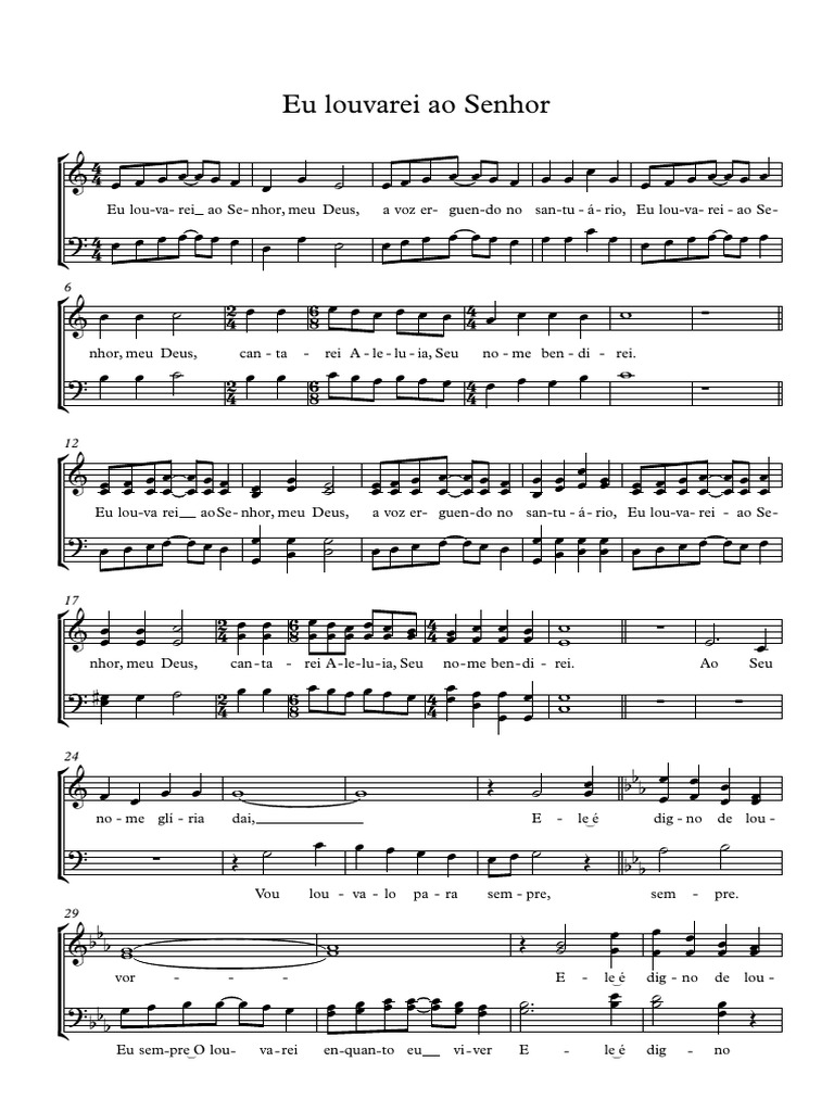 Eu Louvarei Ao Senhor - Partitura Completa | PDF | Livres de cuisine,  nourriture et vin, image size:768x1024
