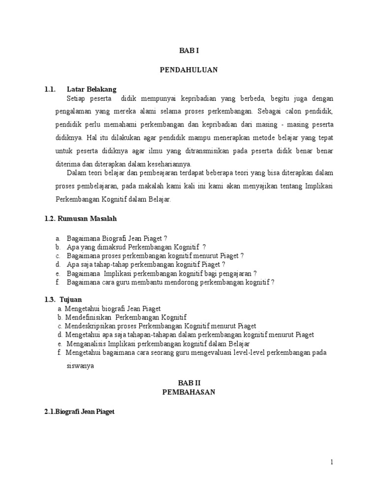 Teori Perkembangan Kognitif Menurut Piaget