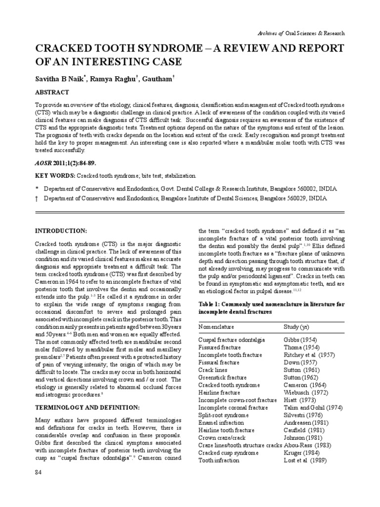 Cracked Tooth Syndrome Overview and Case Study | PDF | Human Tooth | Mouth