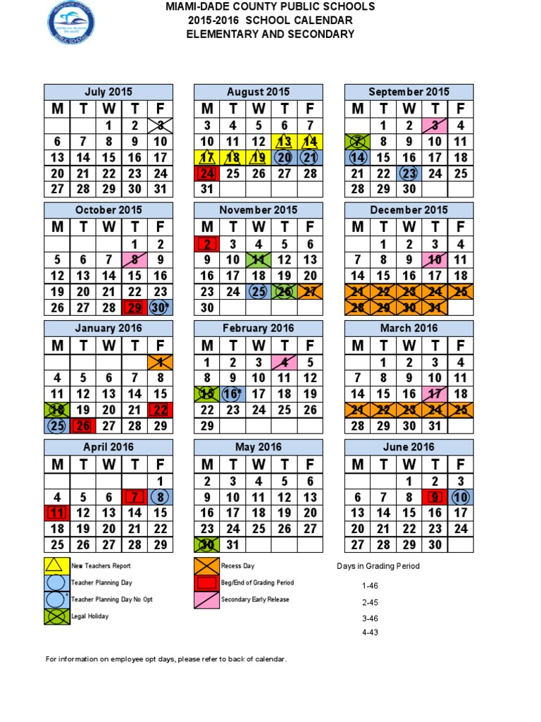 mdcps calendar Academic Term Schools