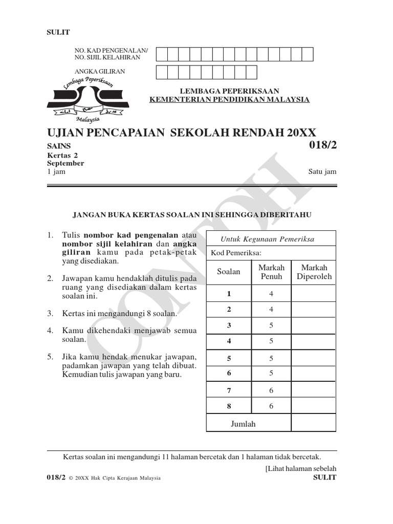 Instrumen Contoh Sains Kertas 2 Upsr 2016 (Versi BM)