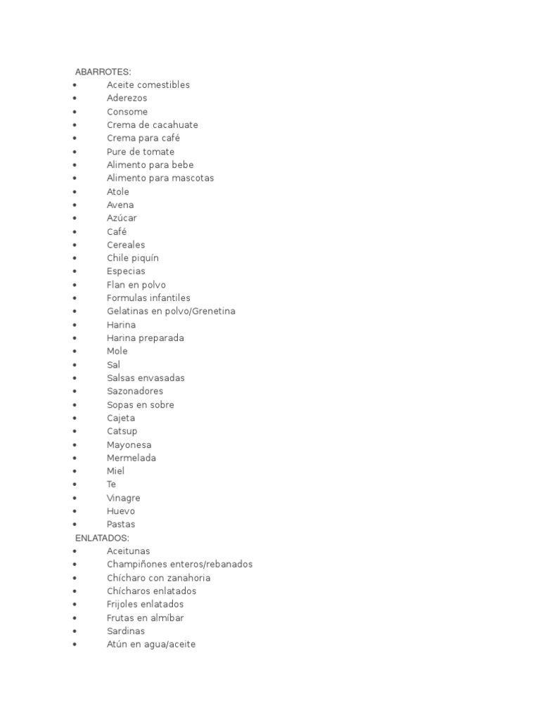 Listado de ABARROTES para Tienda | PDF | ensalada | Comida y bebida