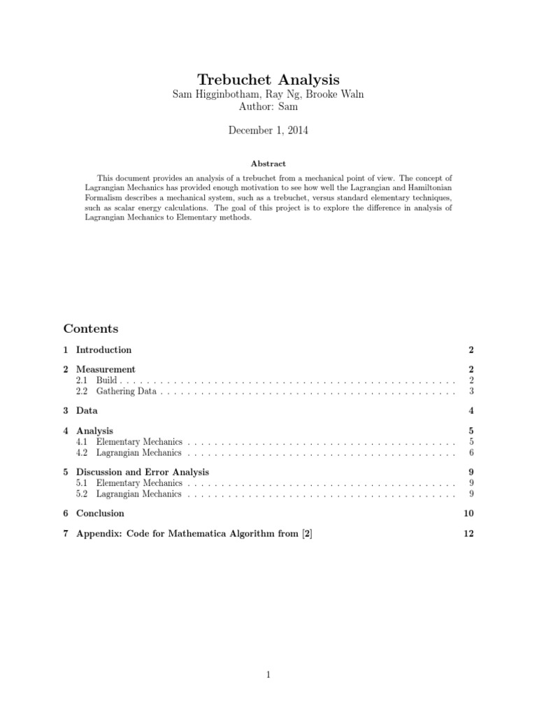 Analysis of Trebuchet | PDF | Lagrangian Mechanics | Mass
