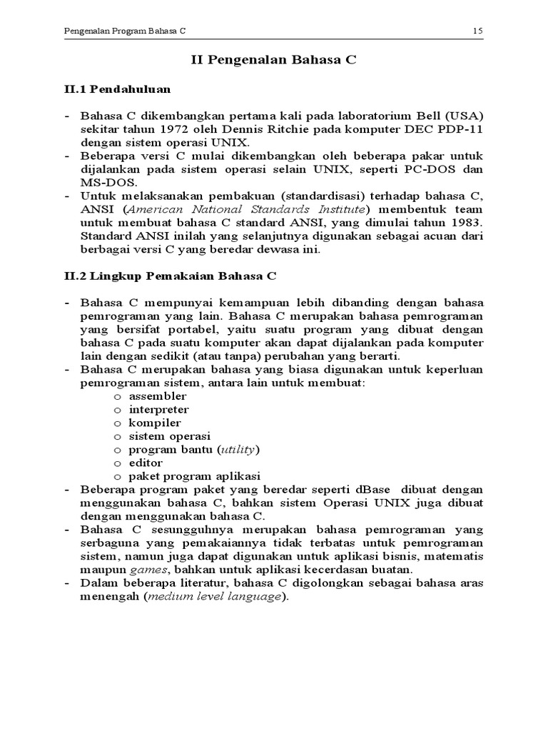 Pengenalan Bahasa Pemrograman C | PDF