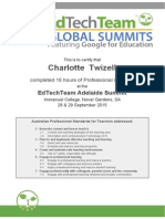 Certificate of Attendance For Charlotte Twizell - Adelaide Summit