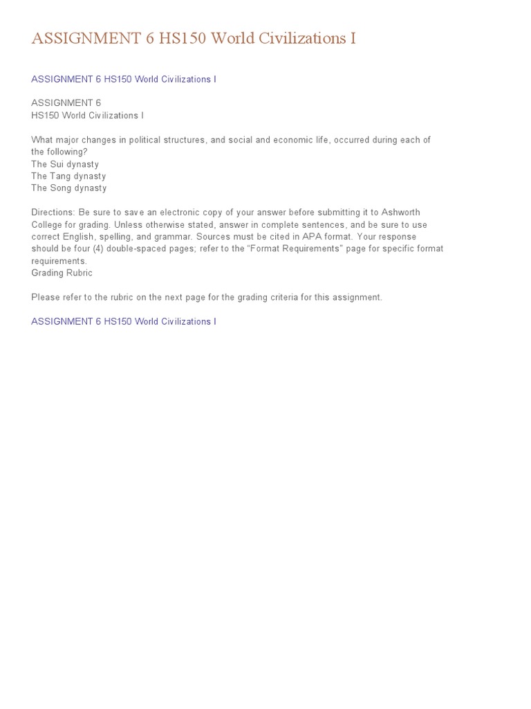 Assignment 6 Hs150 World Civilizations I Pdf