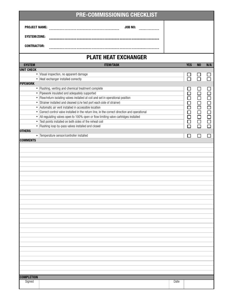 Pre-Commissioning Checklist for Heat Exchangers | PDF | Valve | Heat ...