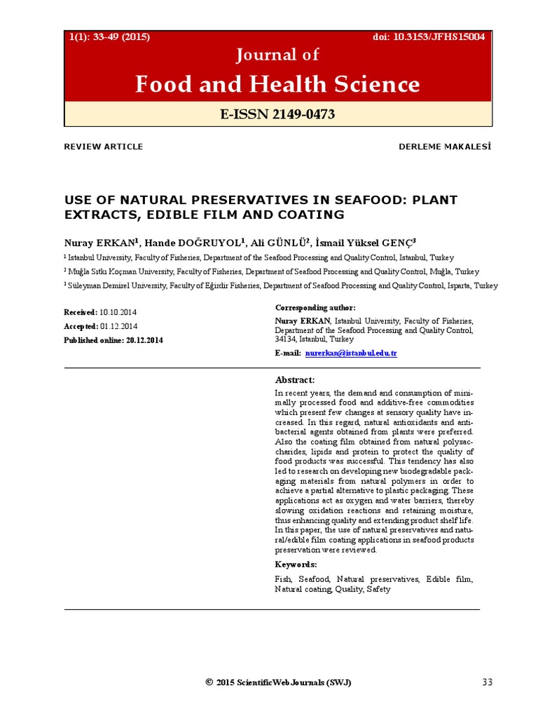 Use of Natural Preservatives in Seafood PDF | PDF | Antioxidant | Seafood